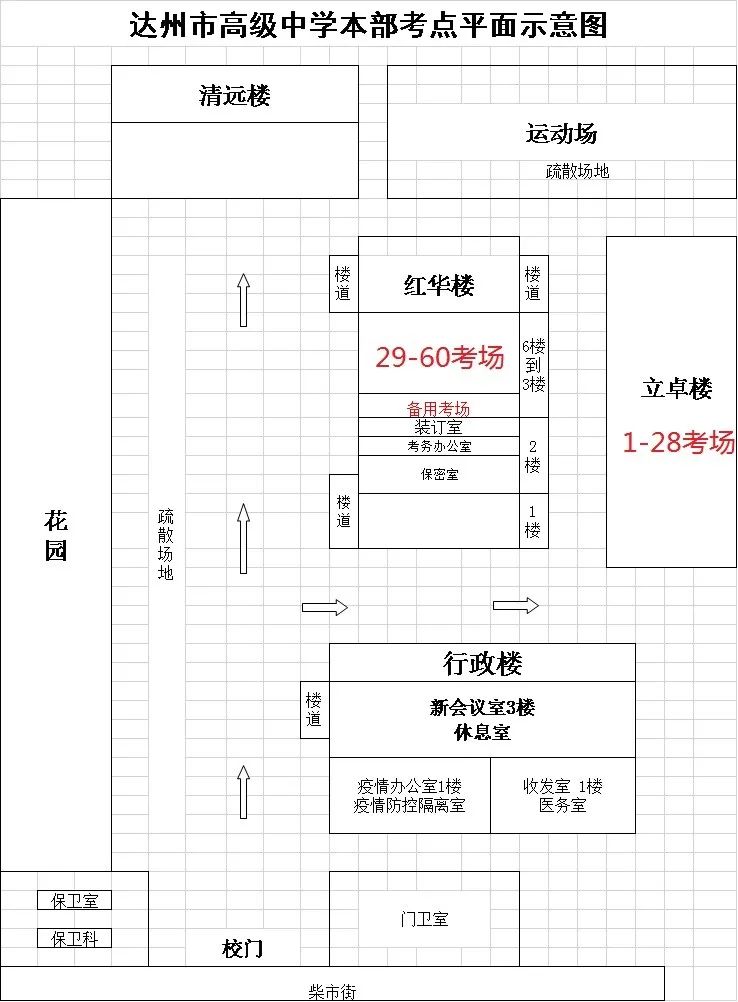 达州市高级中学本部考点平面示意图 达州市高级中学本部考点平面示意图